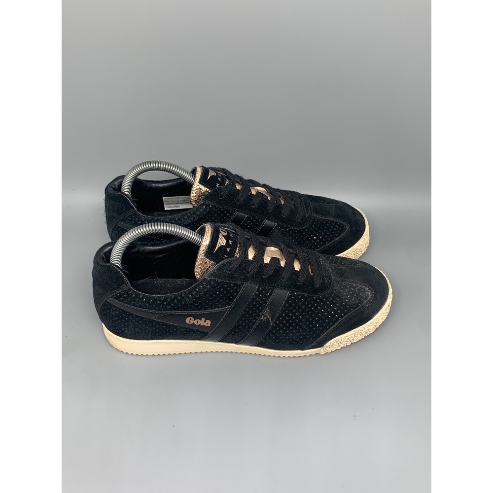 Gola Harrier Glimmer Suede Black Rose Gold Sneakers CLA190 Women's Sz 8